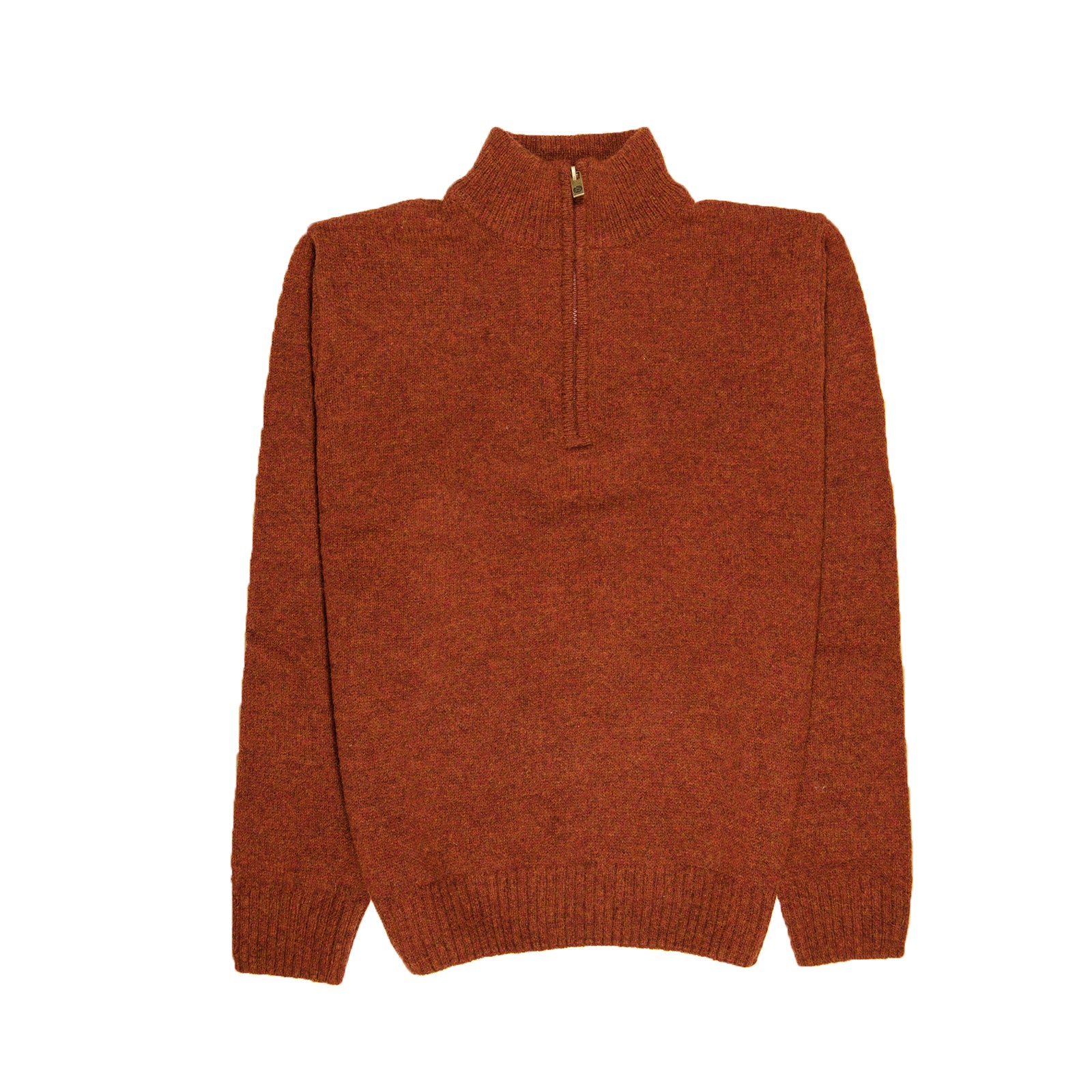 100% SHETLAND RAGG WOOL Zip Up Knit JUMPER Pullover Mens Sweater Knitted - Rust 5XL 5