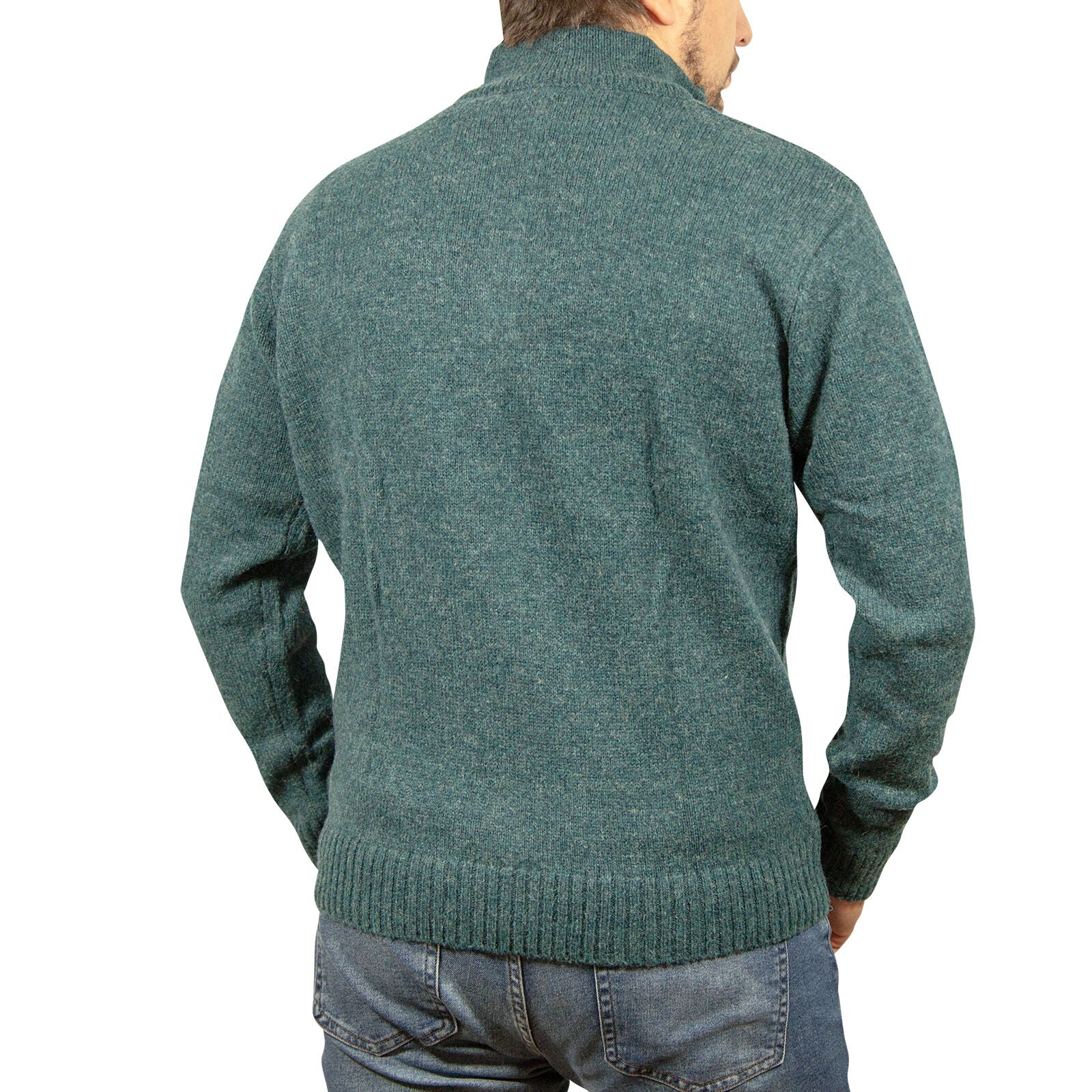 100% SHETLAND RAGG WOOL Half Zip Up Knit JUMPER Pullover Mens Sweater Knitted - Sherwood - 5XL 4
