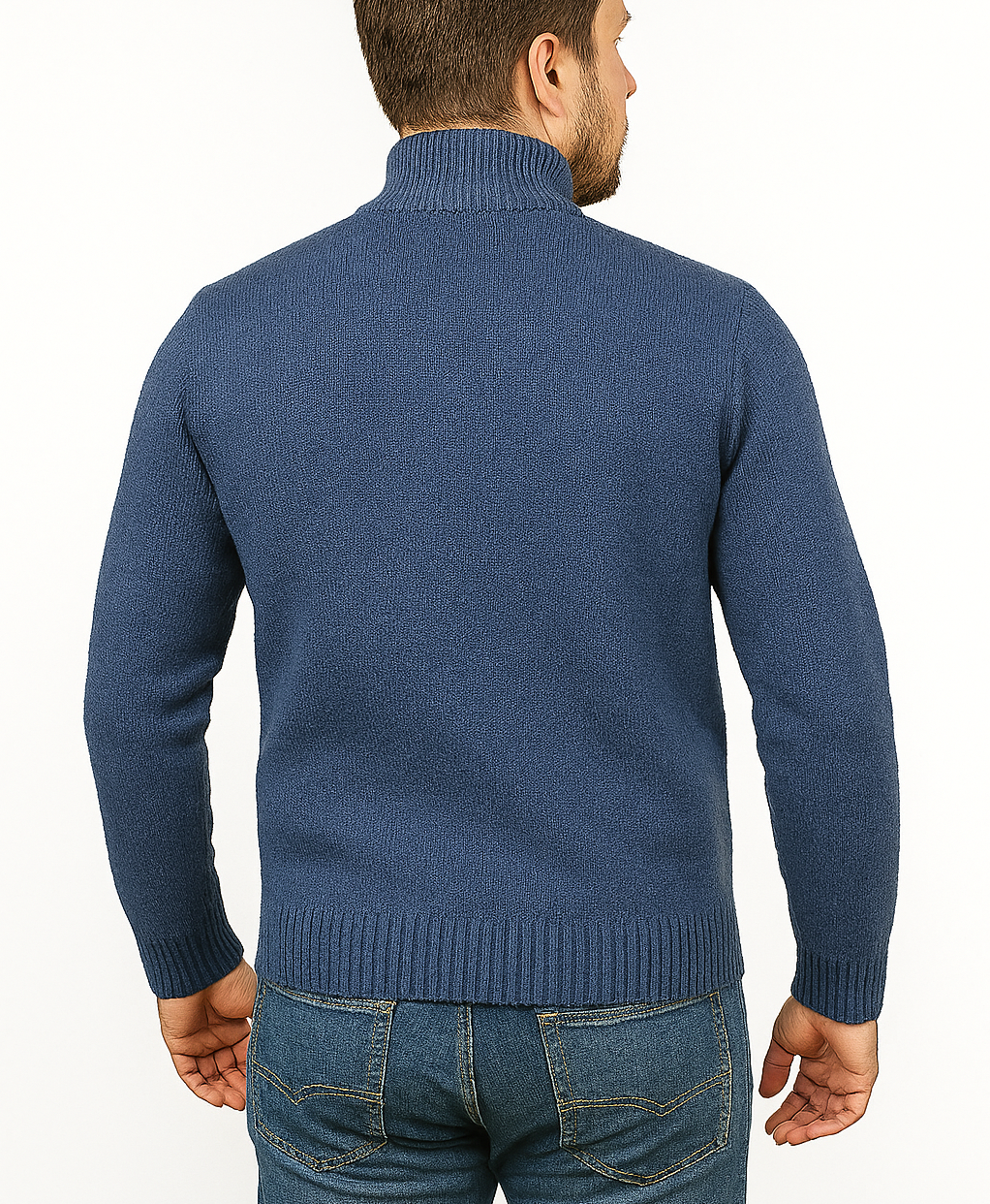 100% SHETLAND RAGG WOOL Half Zip Up Knit JUMPER Pullover Mens Sweater Knitted in Sky  - L 4