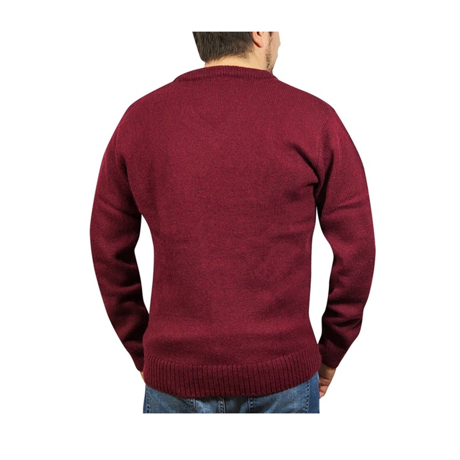 100% Shetland Ragg Wool V Neck Knit Jumper Pullover Mens Sweater Knitted - Burgundy - 3XL 3