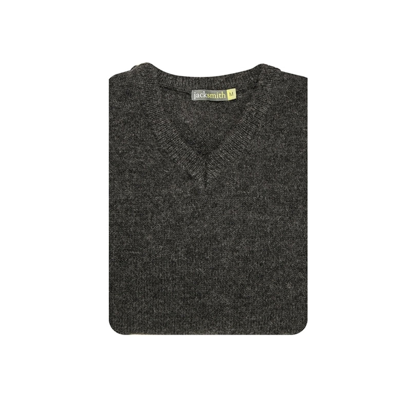 100% Shetland Ragg Wool V Neck Knit Jumper Pullover Mens Sweater Knitted - Charcoal - 4XL 5