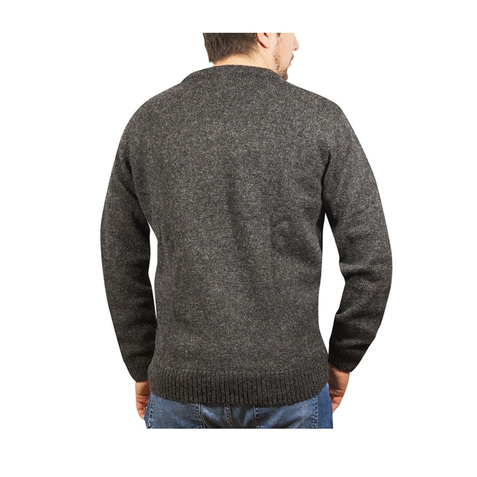 100% Shetland Ragg Wool V Neck Knit Jumper Pullover Mens Sweater Knitted - Charcoal - 5XL 4