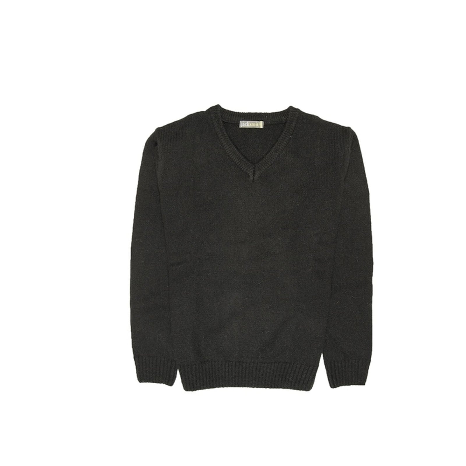 100% Shetland Ragg Wool V Neck Knit Jumper Pullover Mens Sweater Knitted - Plain Black - 3XL 6