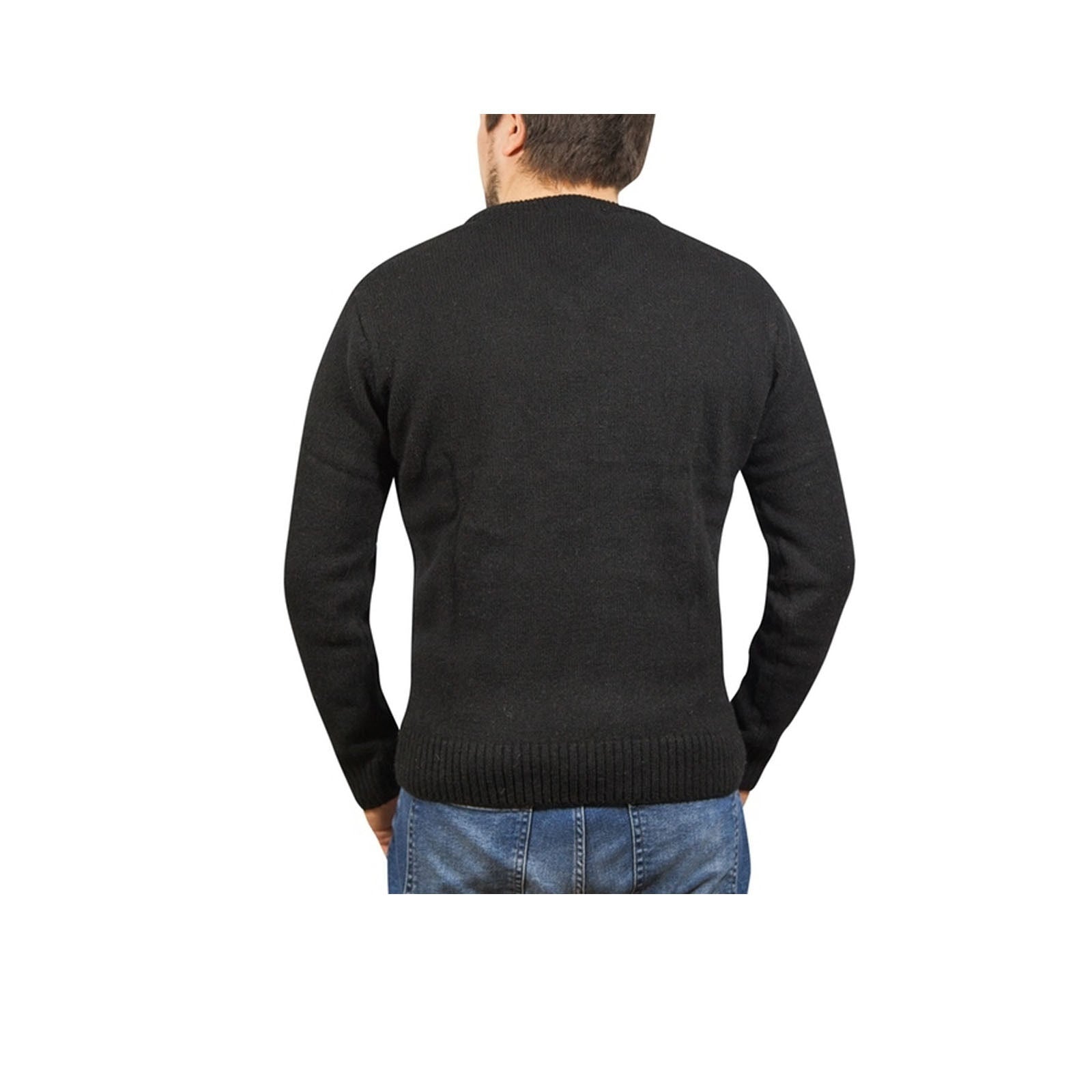 100% Shetland Ragg Wool V Neck Knit Jumper Pullover Mens Sweater Knitted - Plain Black - 6XL 3