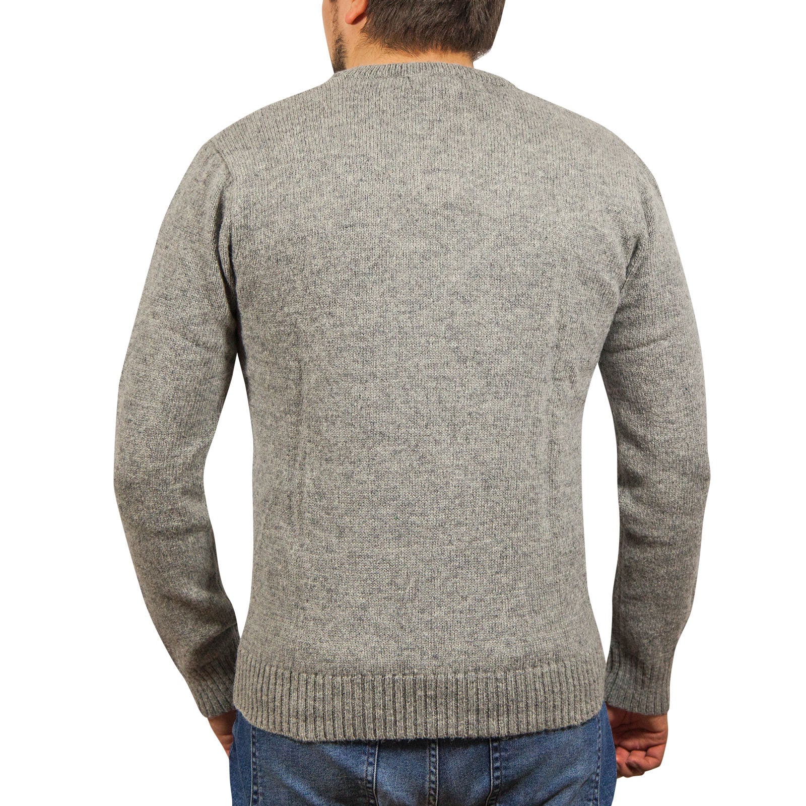 100% Shetland Ragg Wool V Neck Knit Jumper Pullover Mens Sweater Knitted - Grey - M 3