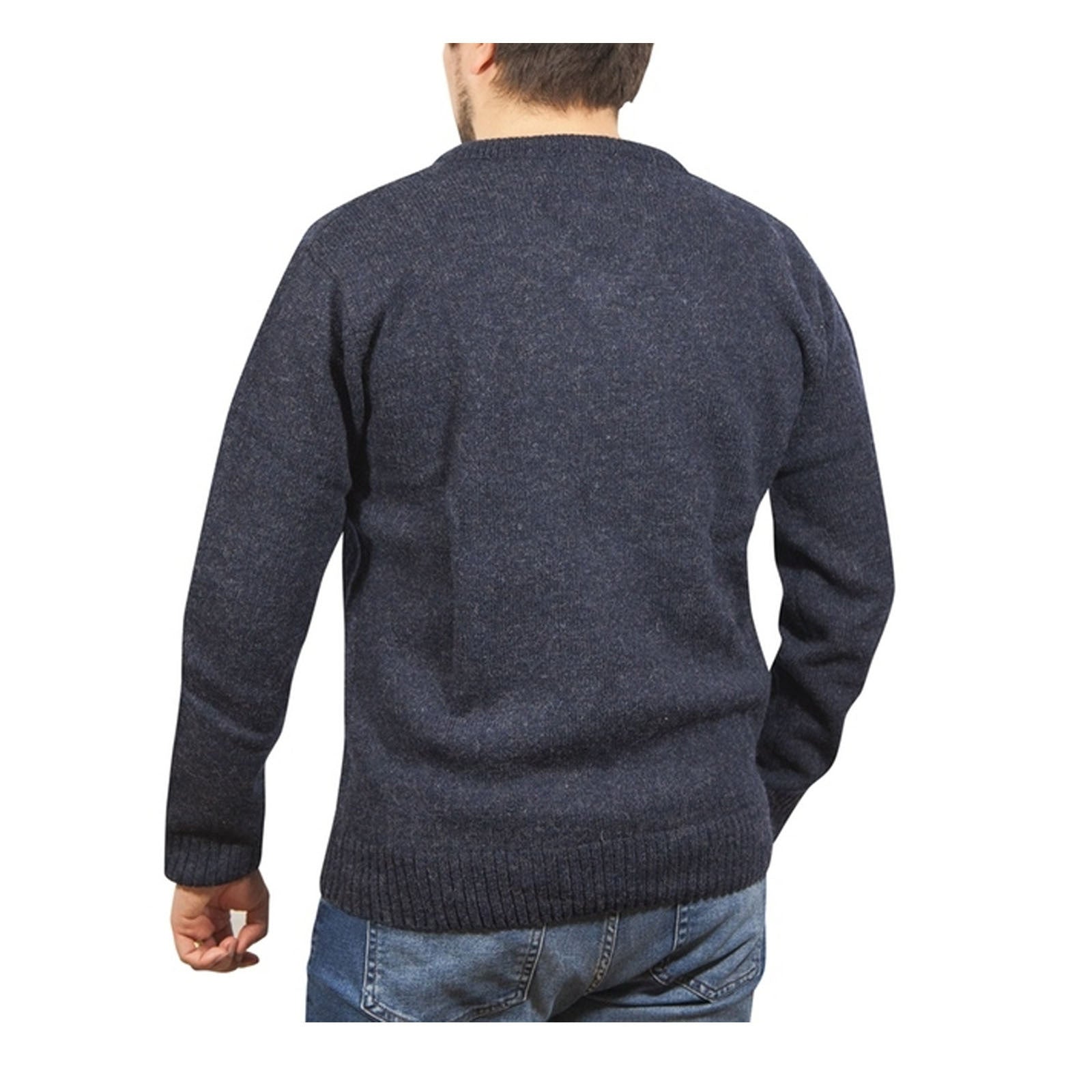 100% Shetland Ragg Wool V Neck Knit Jumper Pullover Mens Sweater Knitted - Navy - L 4