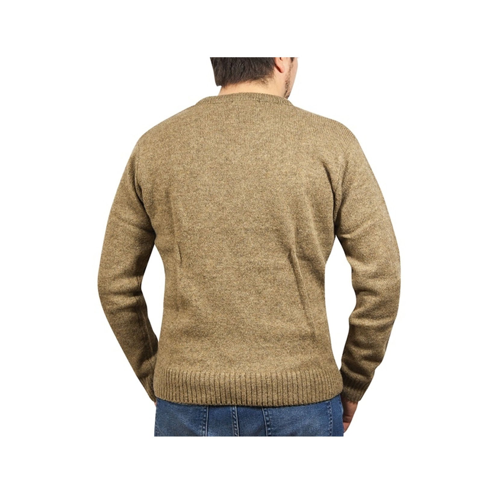 100% Shetland Ragg Wool V Neck Knit Jumper Pullover Mens Sweater Knitted - Nutmeg - XXL 4