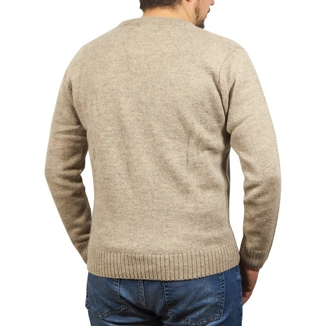 100% Shetland Ragg Wool V Neck Knit Jumper Pullover Mens Sweater Knitted - Oat Marle - 5XL 4