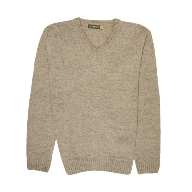 100% Shetland Ragg Wool V Neck Knit Jumper Pullover Mens Sweater Knitted - Oat Marle - 5XL 5