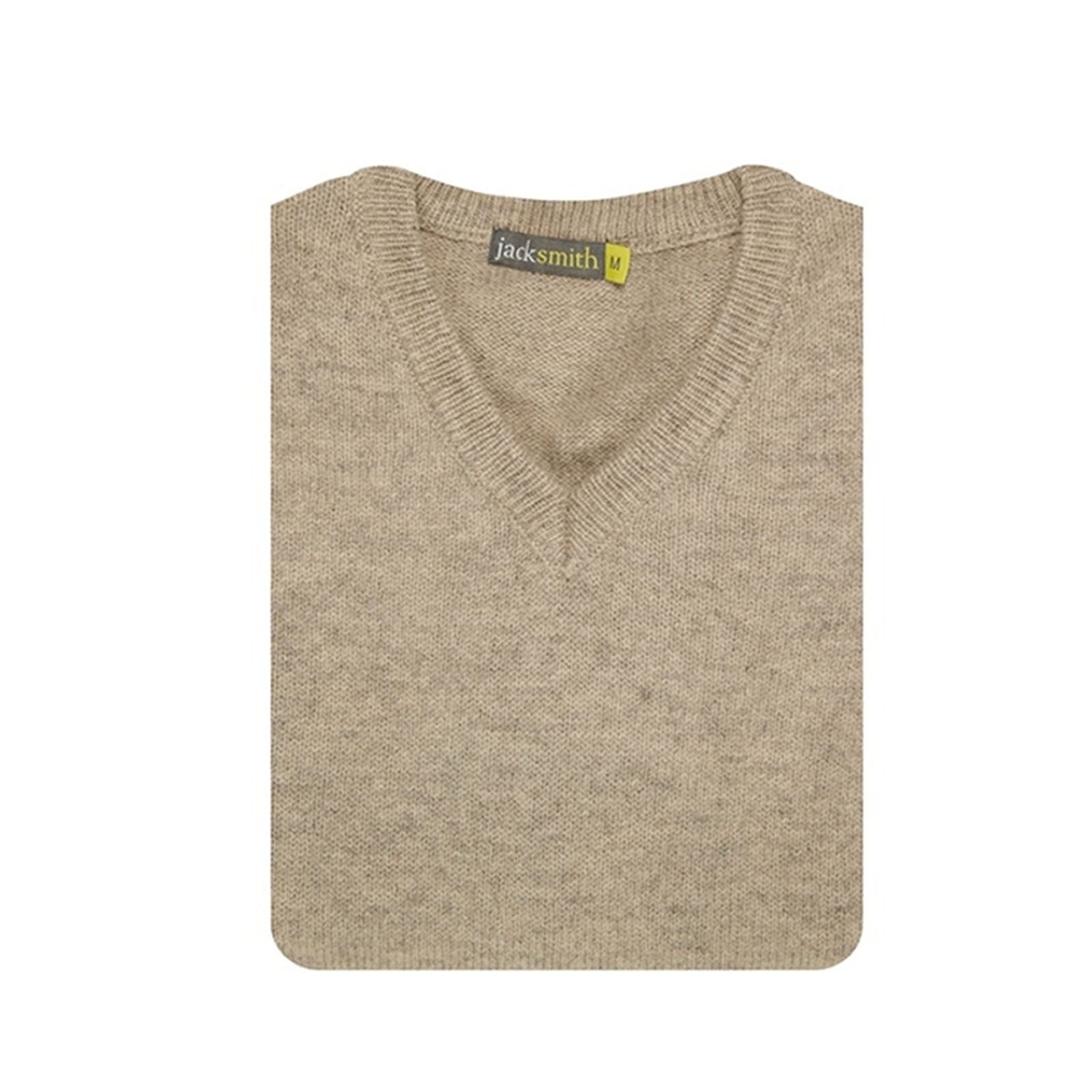 100% Shetland Ragg Wool V Neck Knit Jumper Pullover Mens Sweater Knitted - Oat Marle - 5XL 7