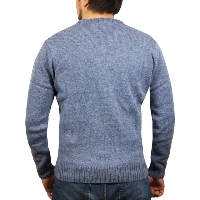 100% Shetland Ragg Wool V Neck Knit Jumper Pullover Mens Sweater Knitted - Sky - 3XL 4