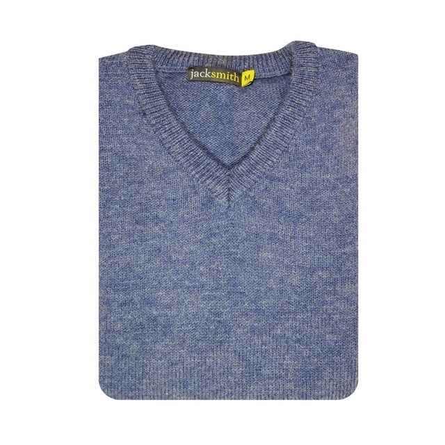 100% Shetland Ragg Wool V Neck Knit Jumper Pullover Mens Sweater Knitted - Sky - 3XL 5