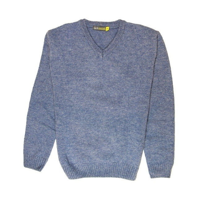 100% Shetland Ragg Wool V Neck Knit Jumper Pullover Mens Sweater Knitted - Sky - 3XL 6