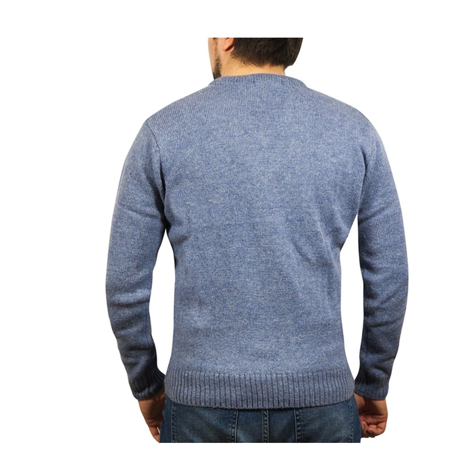 100% Shetland Ragg Wool V Neck Knit Jumper Pullover Mens Sweater Knitted - Sky - 5XL 4
