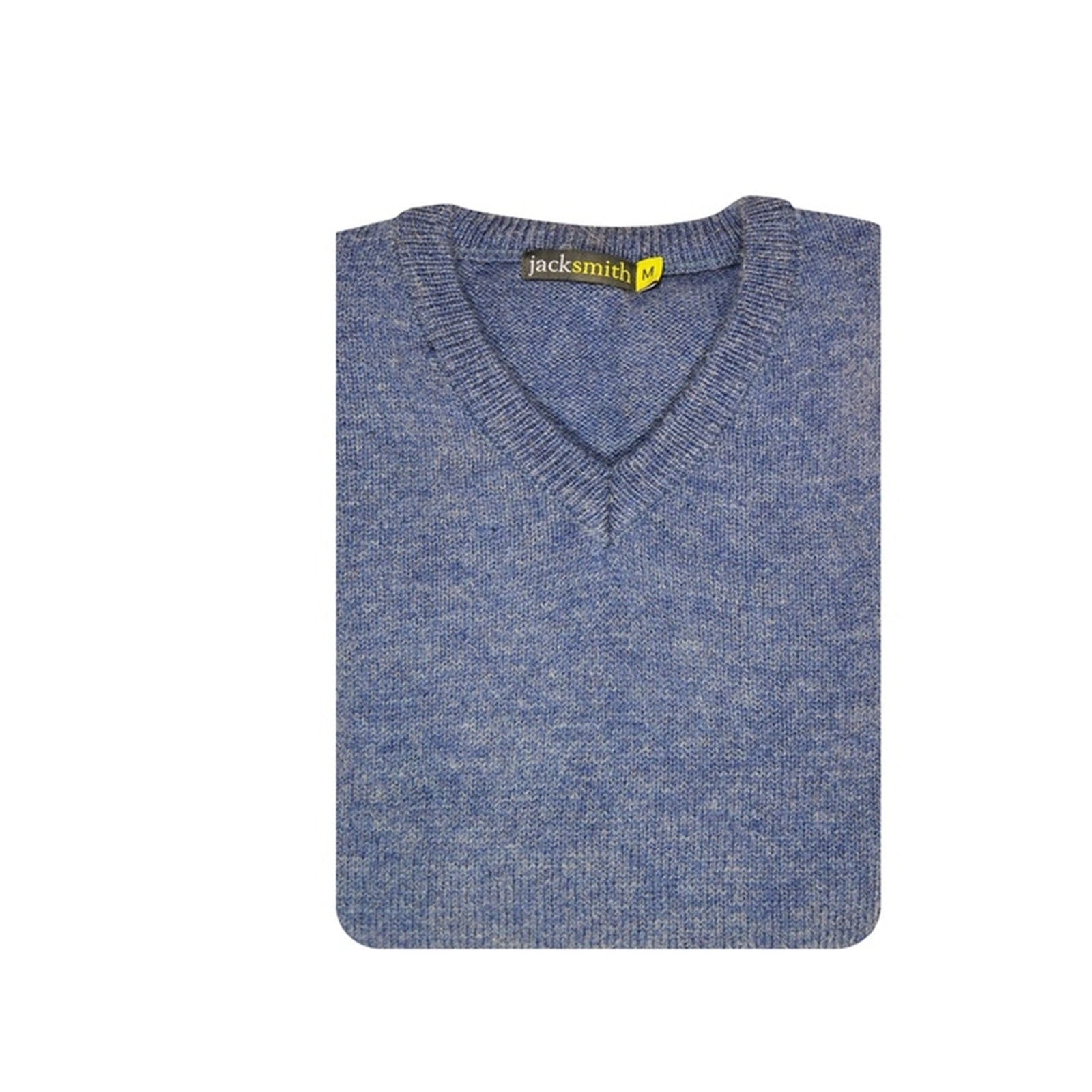 100% Shetland Ragg Wool V Neck Knit Jumper Pullover Mens Sweater Knitted - Sky - XL 5