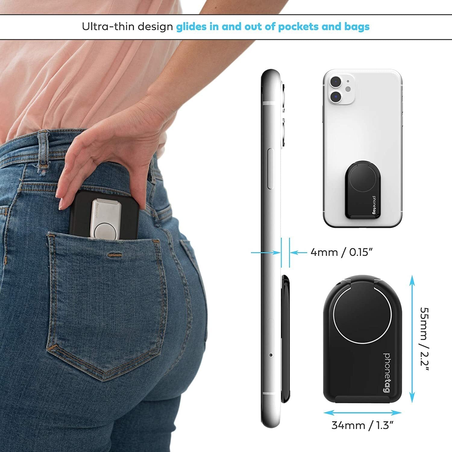 phonetag - Multi-View Phone Stand with Magnetic Ring Holder Universal (Black) 6