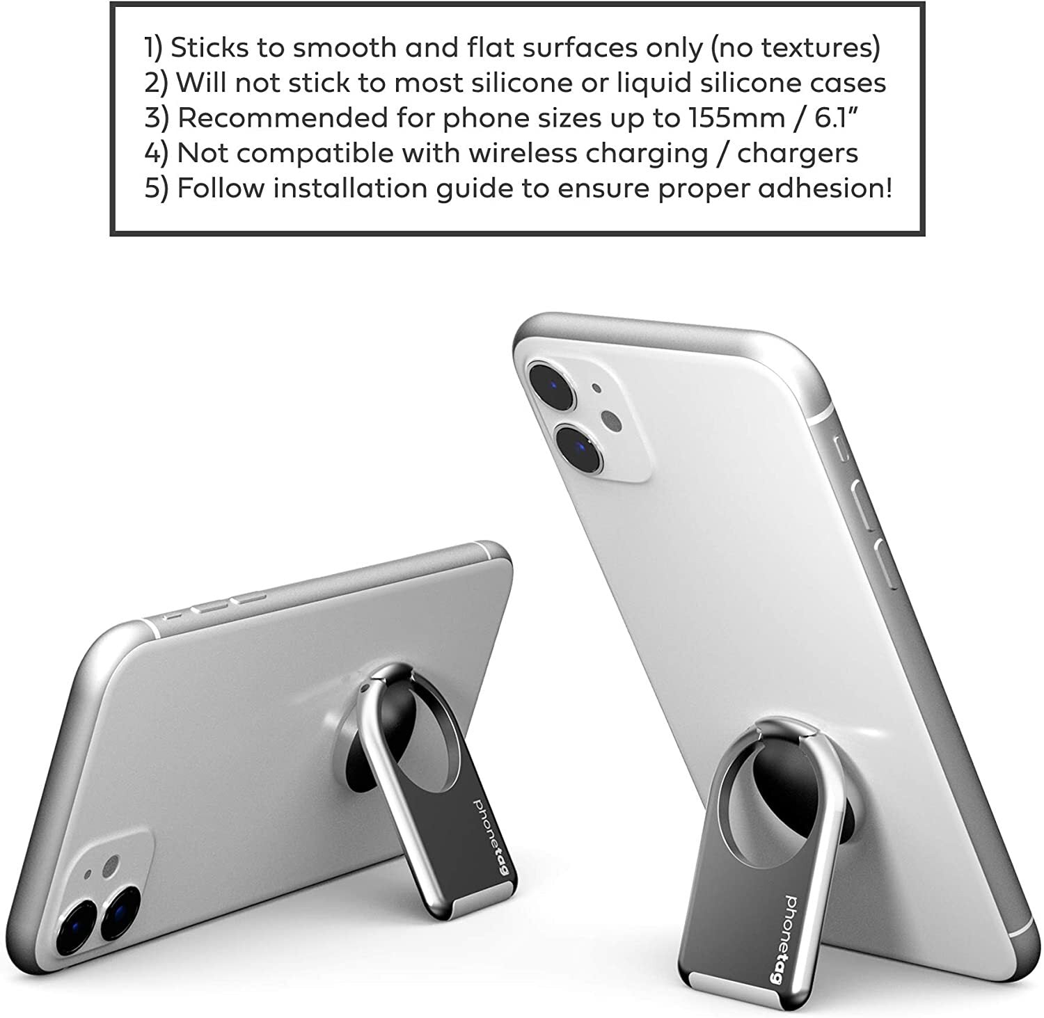 phonetag - Multi-View Phone Stand with Magnetic Ring Holder Universal (Silver) 3