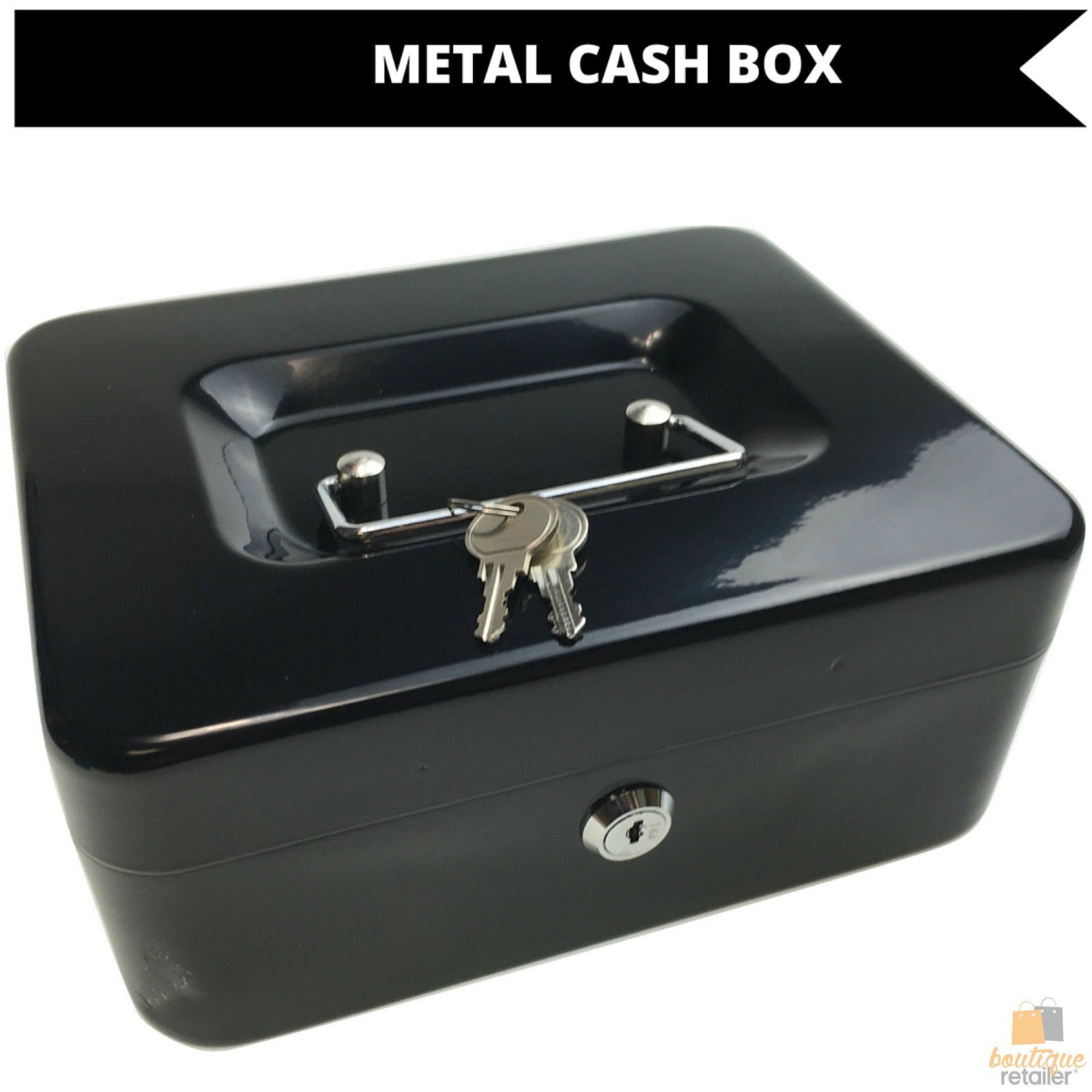 Lockable METAL CASH BOX Deposit Petty Cash Slot Money Safe Portable 2 Keys New 8