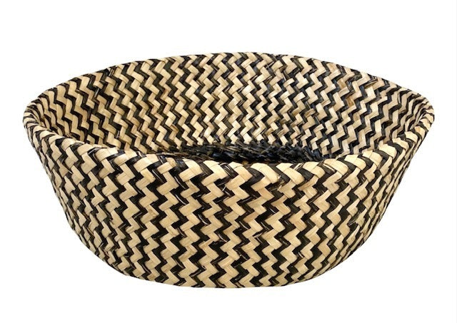 2x ROUND BELLY SEAGRASS STORAGE BASKET Natural Straw Folding - Chevron Black/Natural 3