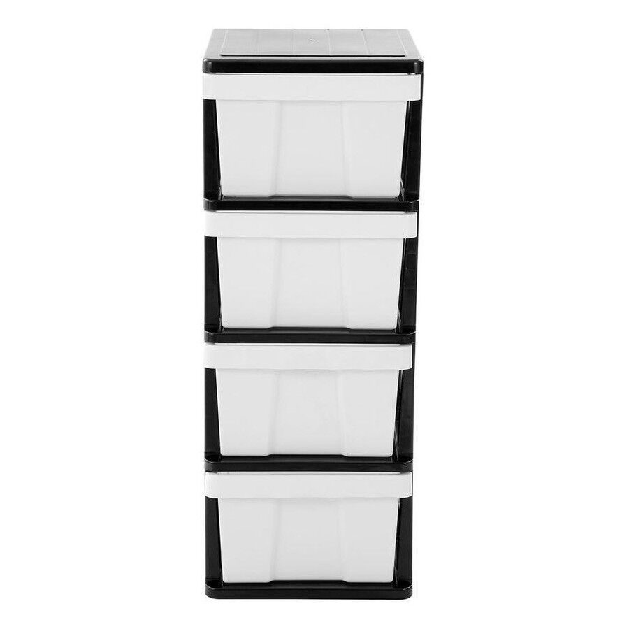 MEGA 4 Tier Drawer Storage Shelf Unit Organiser Plastic Level Office Cabinet in Black/White 3