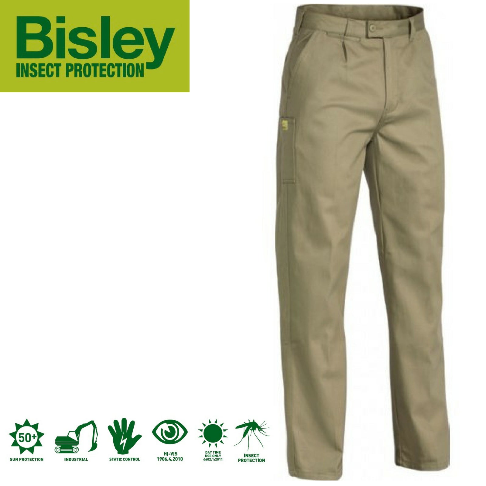Bisley Mens Insect Protection Drill Work Pants Trousers - Khaki - 112cm 4