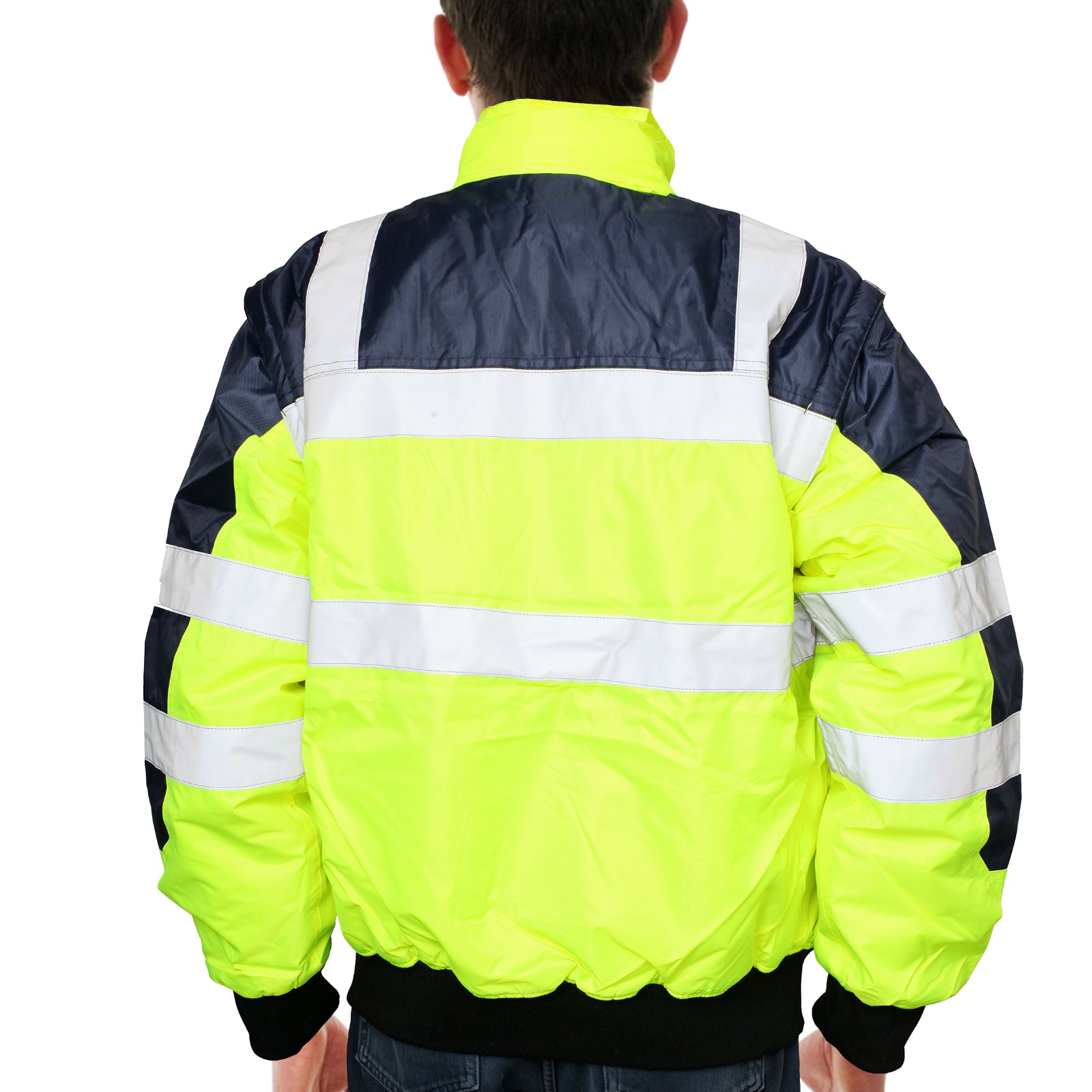 3-in-1 Hi Vis Quilted Safety Bomber Jacket Waterproof Reflective Workwear - Yellow/Navy - M 3