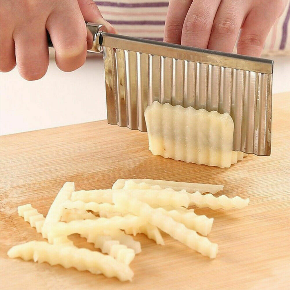 LARGE RIPPLE JELLY KNIFE Stainless Steel Blade Potato Crinkle Wavy Cutter Slicer 6