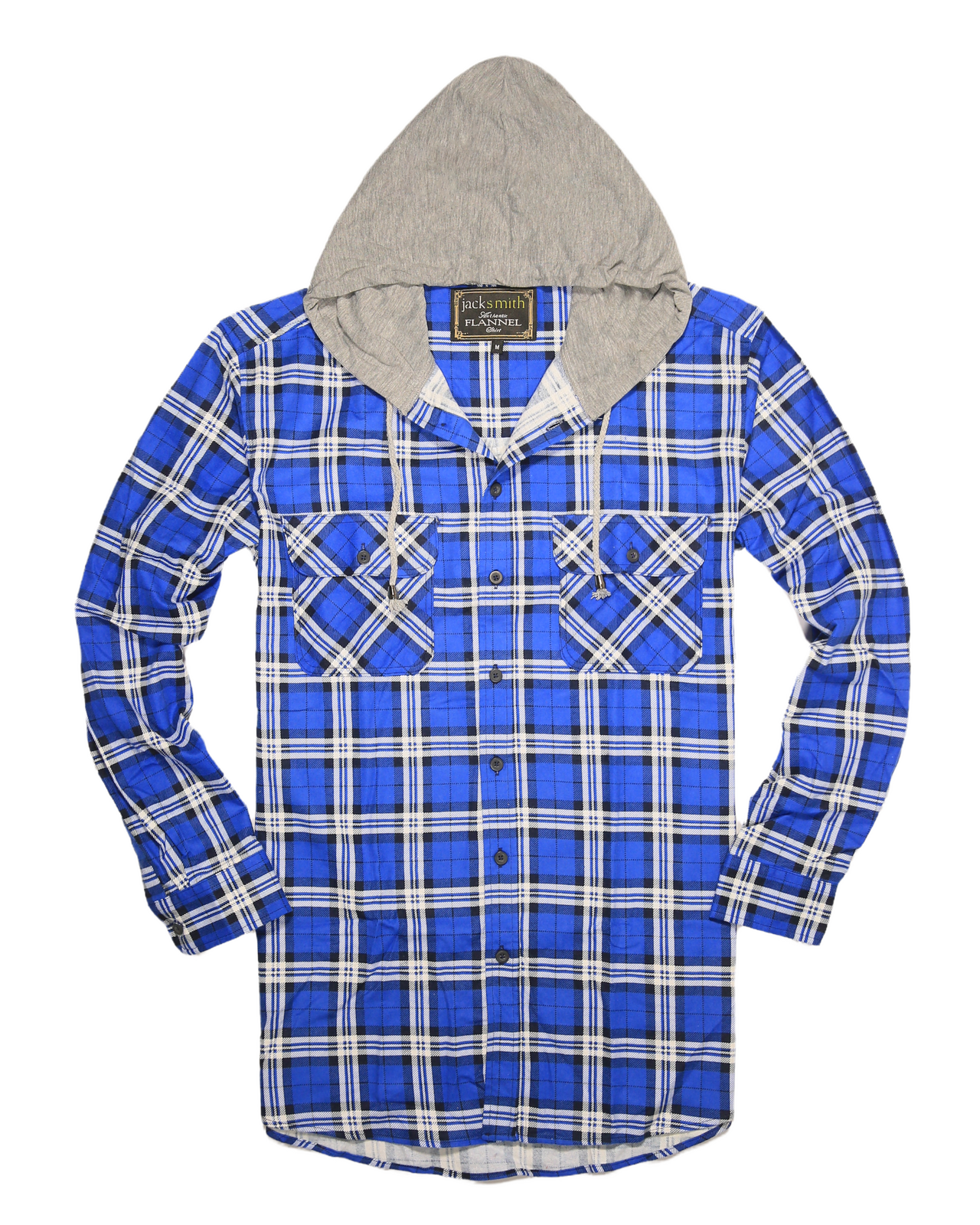 Mens Cotton Flannelette Shirt w Jersey Hood Long Sleeve Flannel - Spanish Blue - M 6