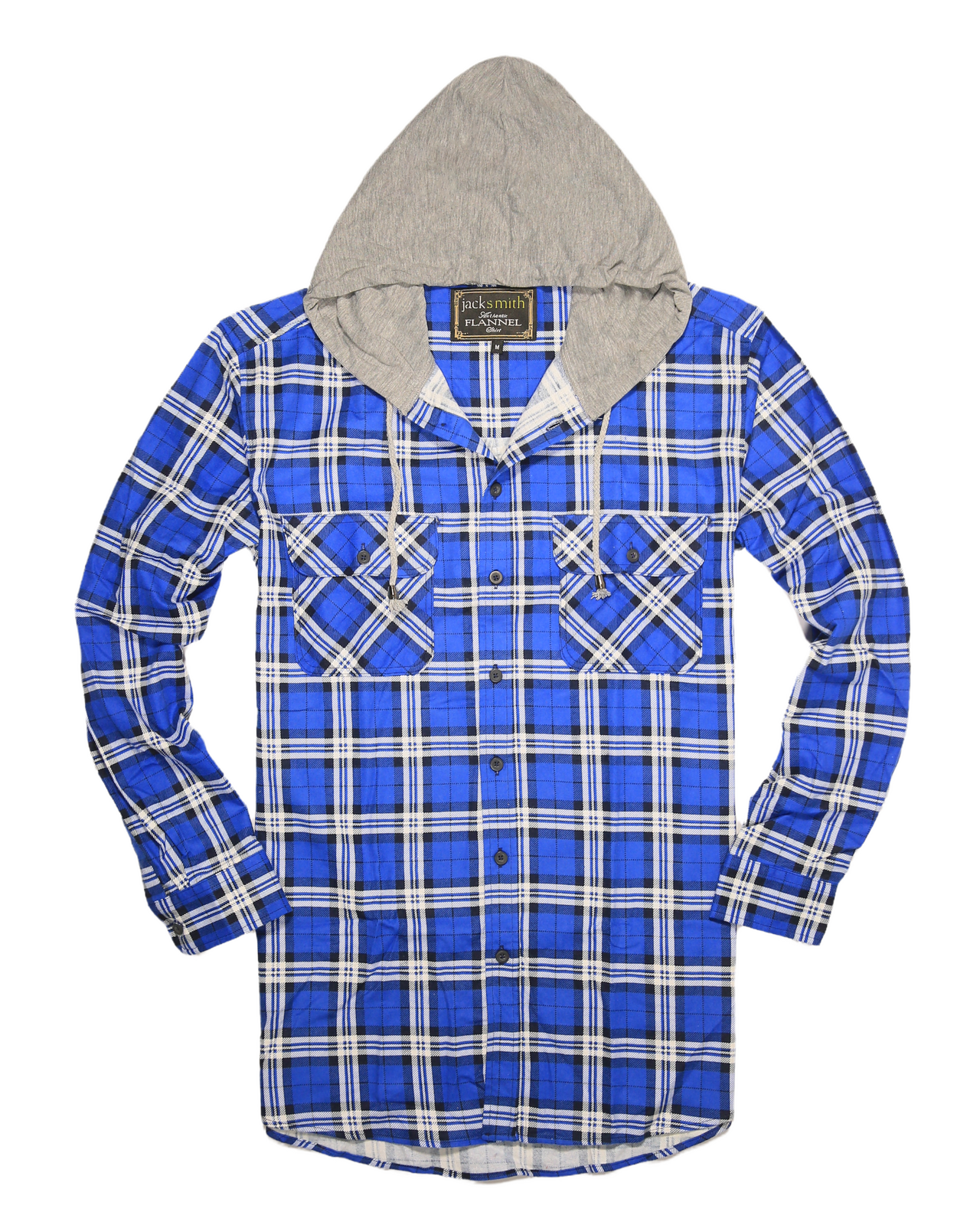 Mens Cotton Flannelette Shirt w Jersey Hood Long Sleeve Flannel - Spanish Blue - S 6