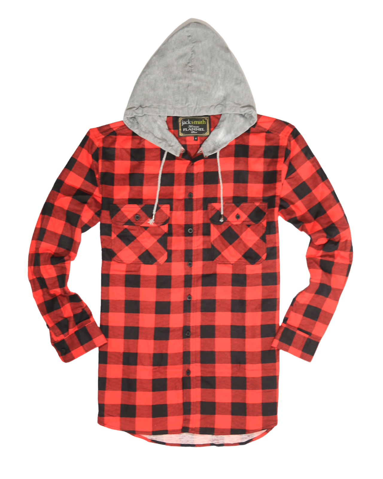 Mens Cotton Flannelette Shirt w Jersey Hood Long Sleeve Flannel - Red/Black - S 6