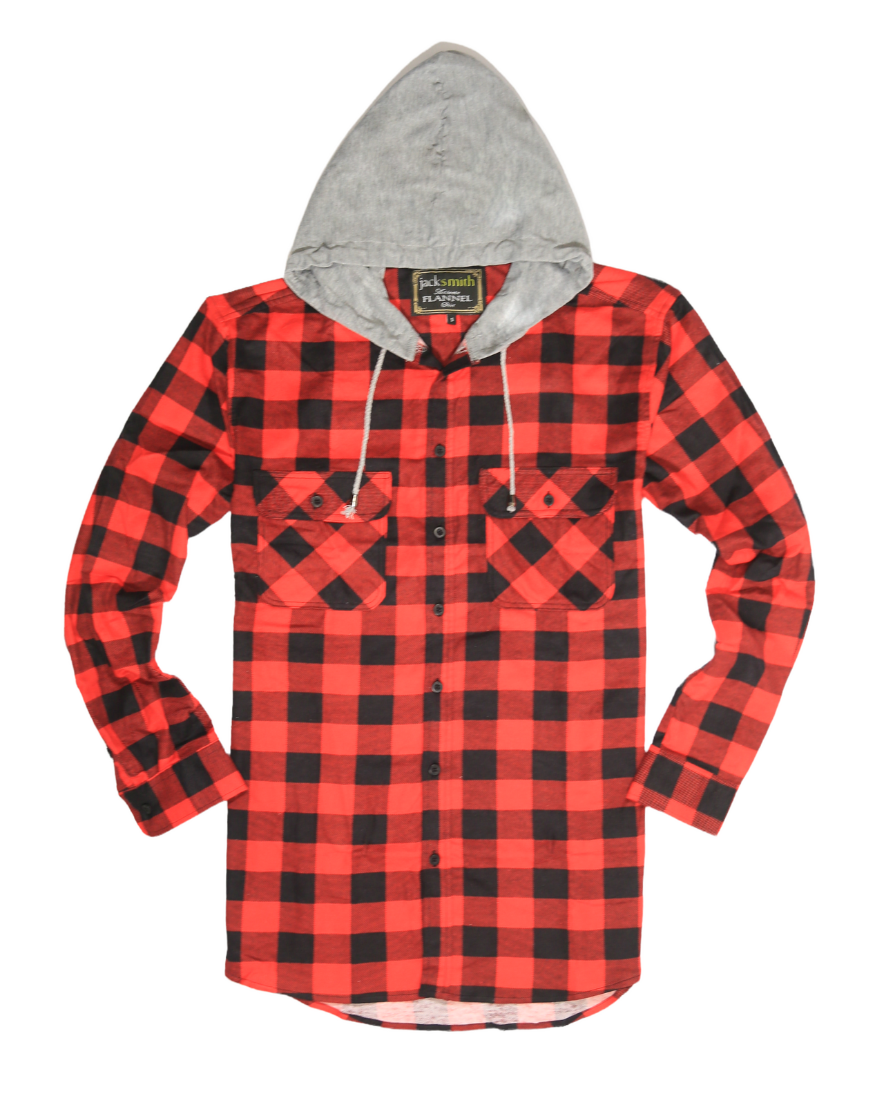 Mens Cotton Flannelette Shirt w Jersey Hood Long Sleeve Flannel - Red/Black - XXL 6