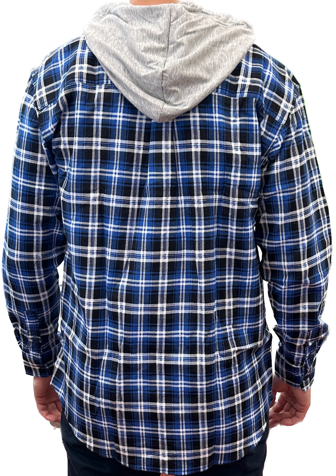 Mens Cotton Flannelette Shirt w Jersey Hood Long Sleeve Flannel - Denim - S 4