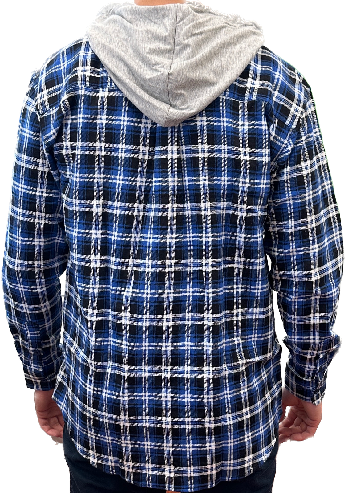 Mens Cotton Flannelette Shirt w Jersey Hood Long Sleeve Flannel - Denim - XL 4
