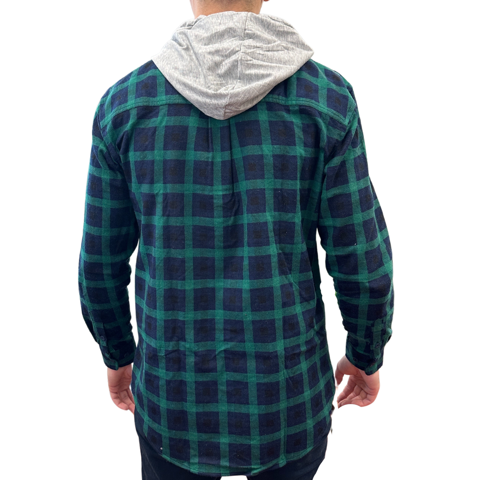 Mens Cotton Flannelette Shirt w Jersey Hood Long Sleeve Flannel - Green - S 4