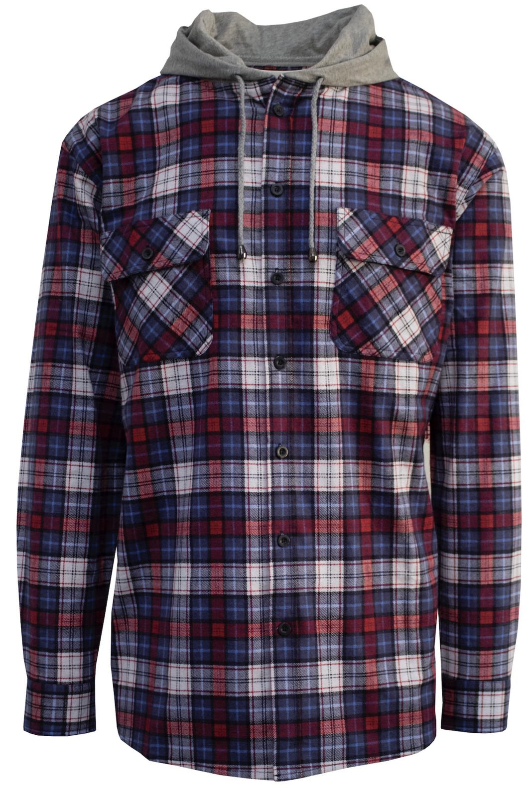 Mens Cotton Flannelette Shirt w Jersey Hood Long Sleeve Flannel - Navy - S 4