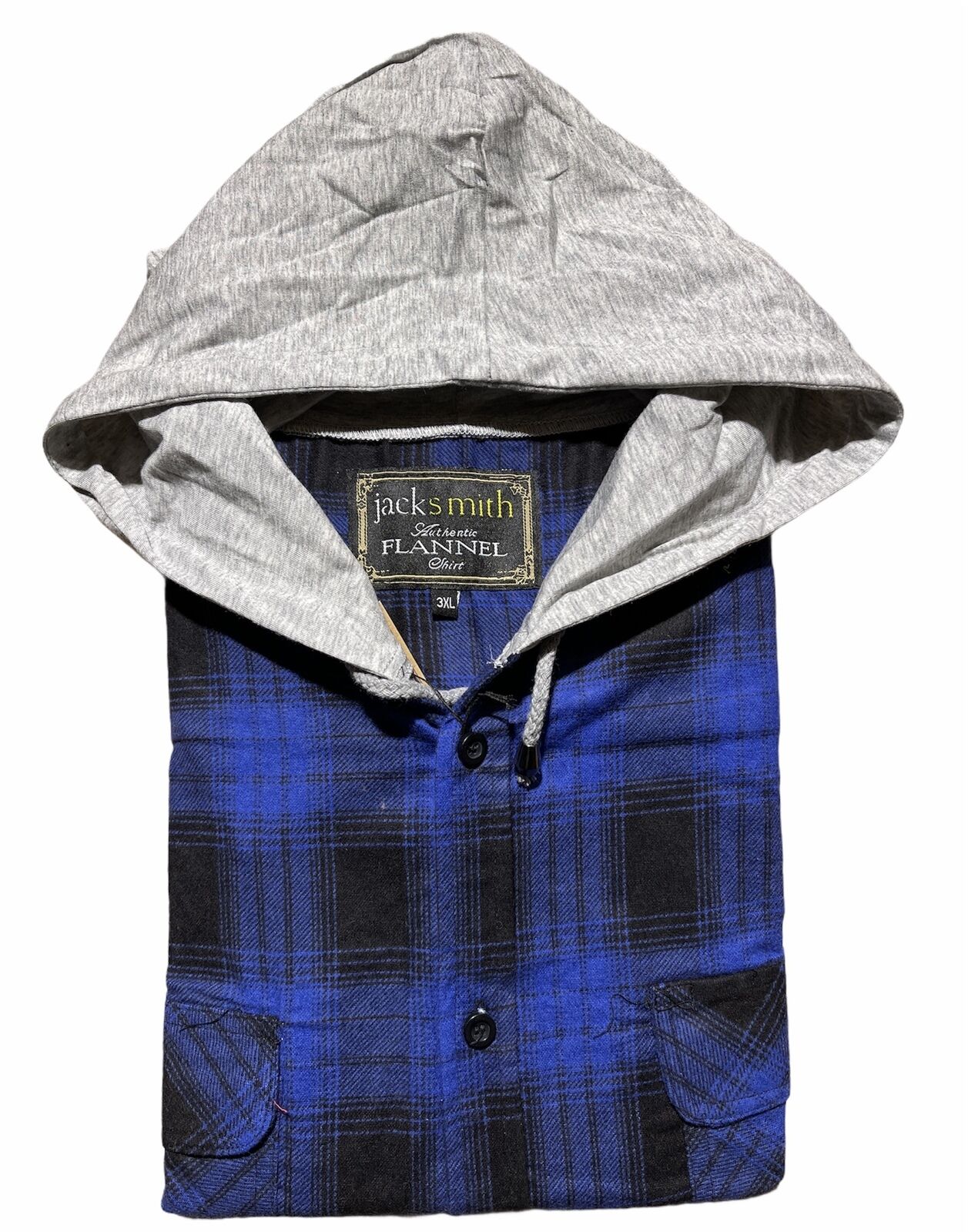 Mens Cotton Flannelette Shirt w Jersey Hood Long Sleeve Flannel - Royal Blue - S 4