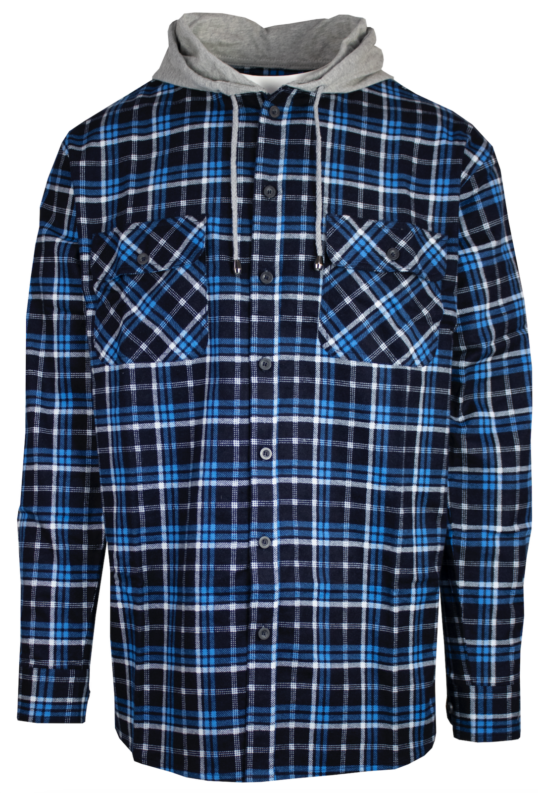 Mens Cotton Flannelette Shirt w Jersey Hood Long Sleeve Flannel - Turquoise - S 4