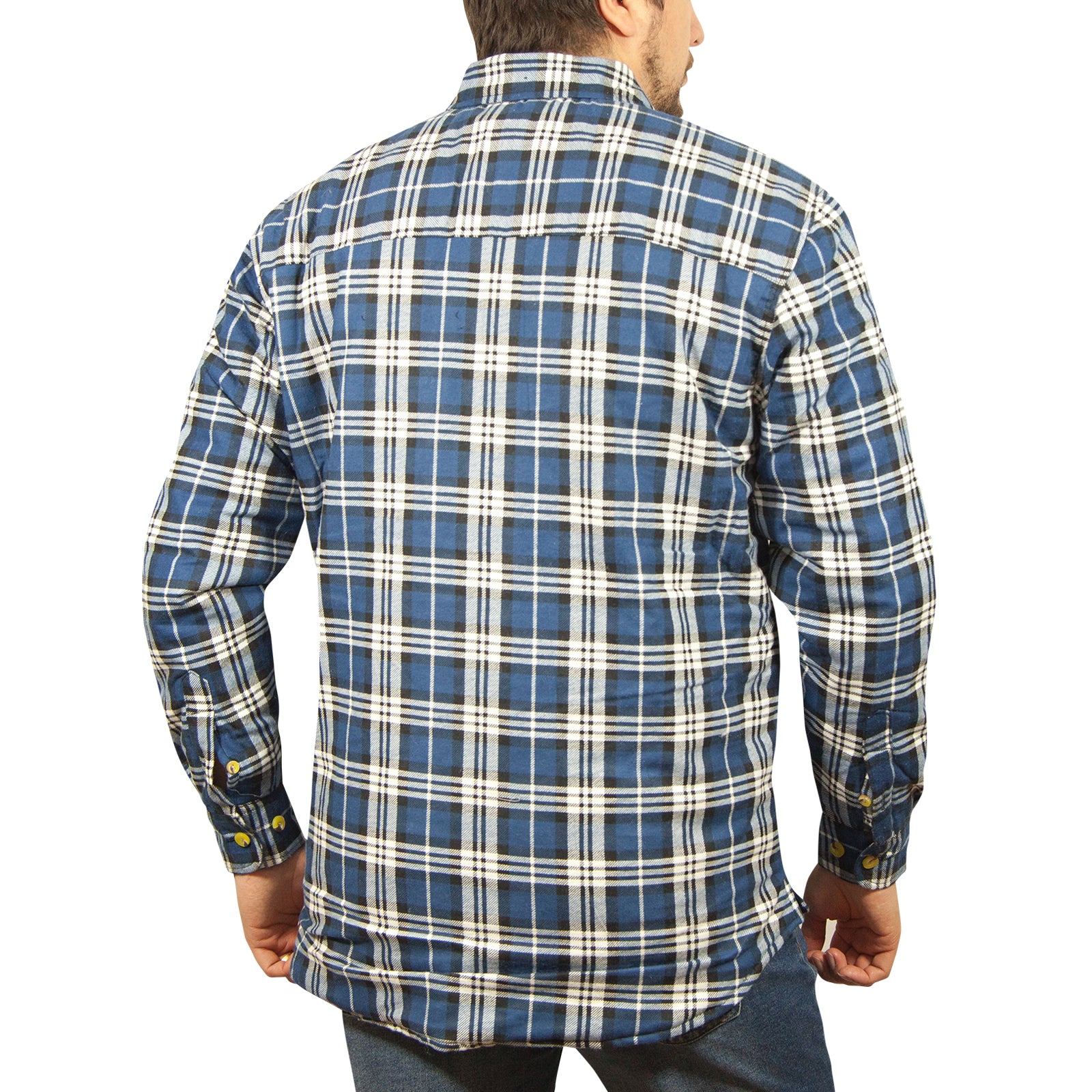 Jacksmith Quilted Flannelette Shirt Mens Jacket 100% Cotton Padded Warm Winter Flannel - Navy/Light Blue - 3XL 4