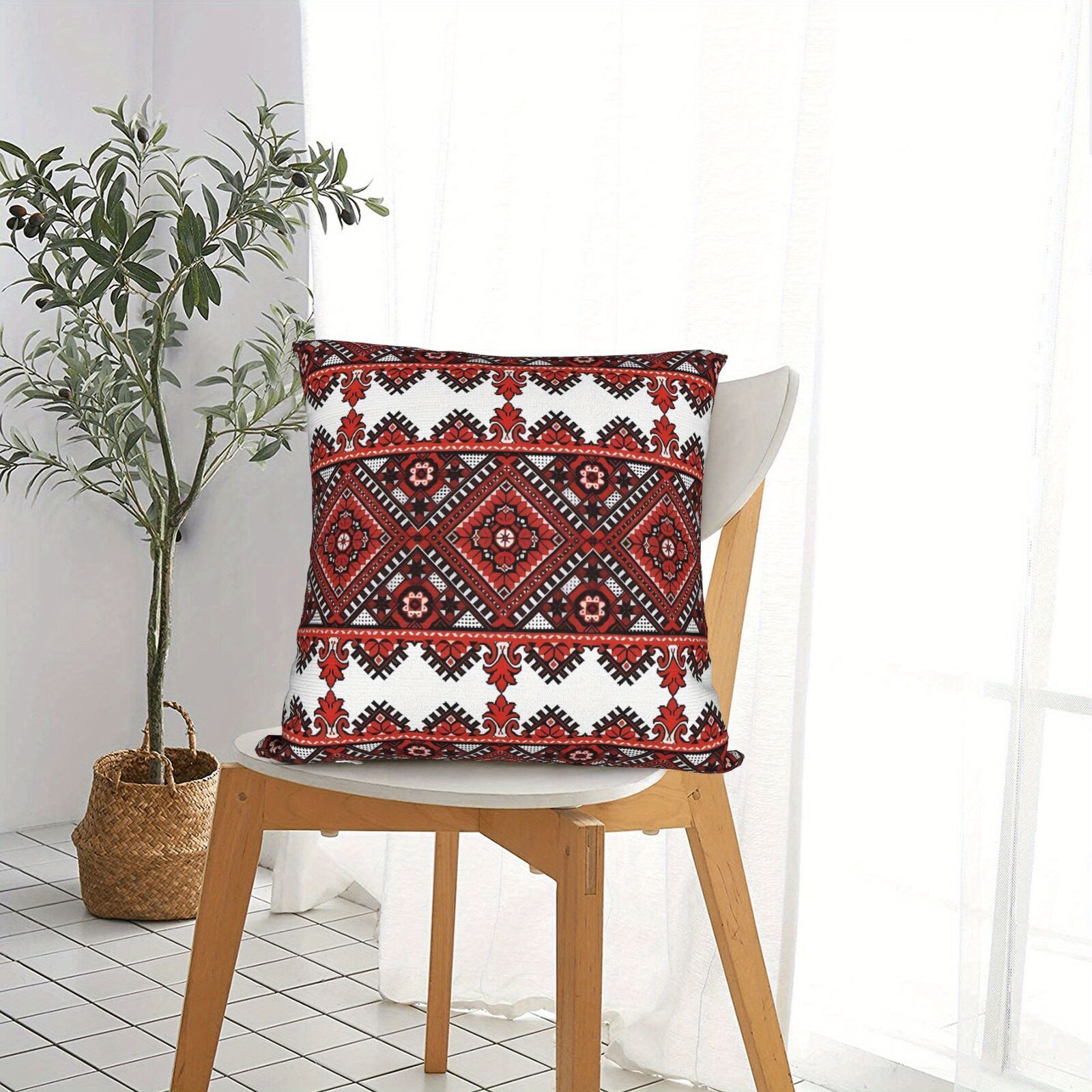 Ukrainian Square Cushion Pillow Cover – Traditional Print Folk w/ Zipper (45x45cm) 3