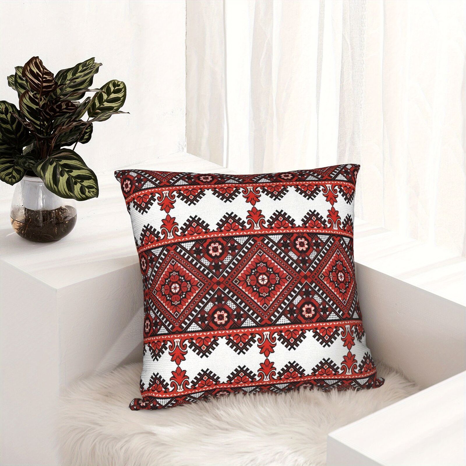 Ukrainian Square Cushion Pillow Cover – Traditional Print Folk w/ Zipper (45x45cm) 4