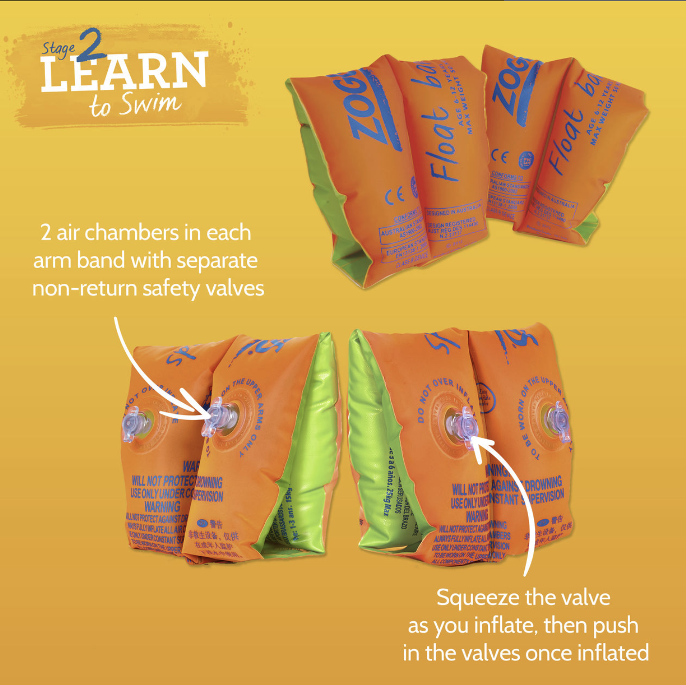ZOGGS Float Bands Stage 2 Learn To Swim Childrens Arm Bands Float Inflatable Rings Swimming - Up to 12 Months Old 3