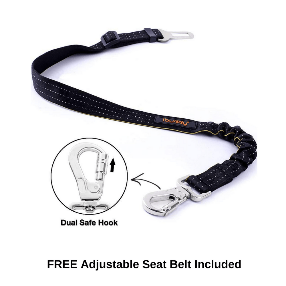iBuddy Dog Seat Cover Car Hammock w/ Mesh Window & Dog Seat Belt 7
