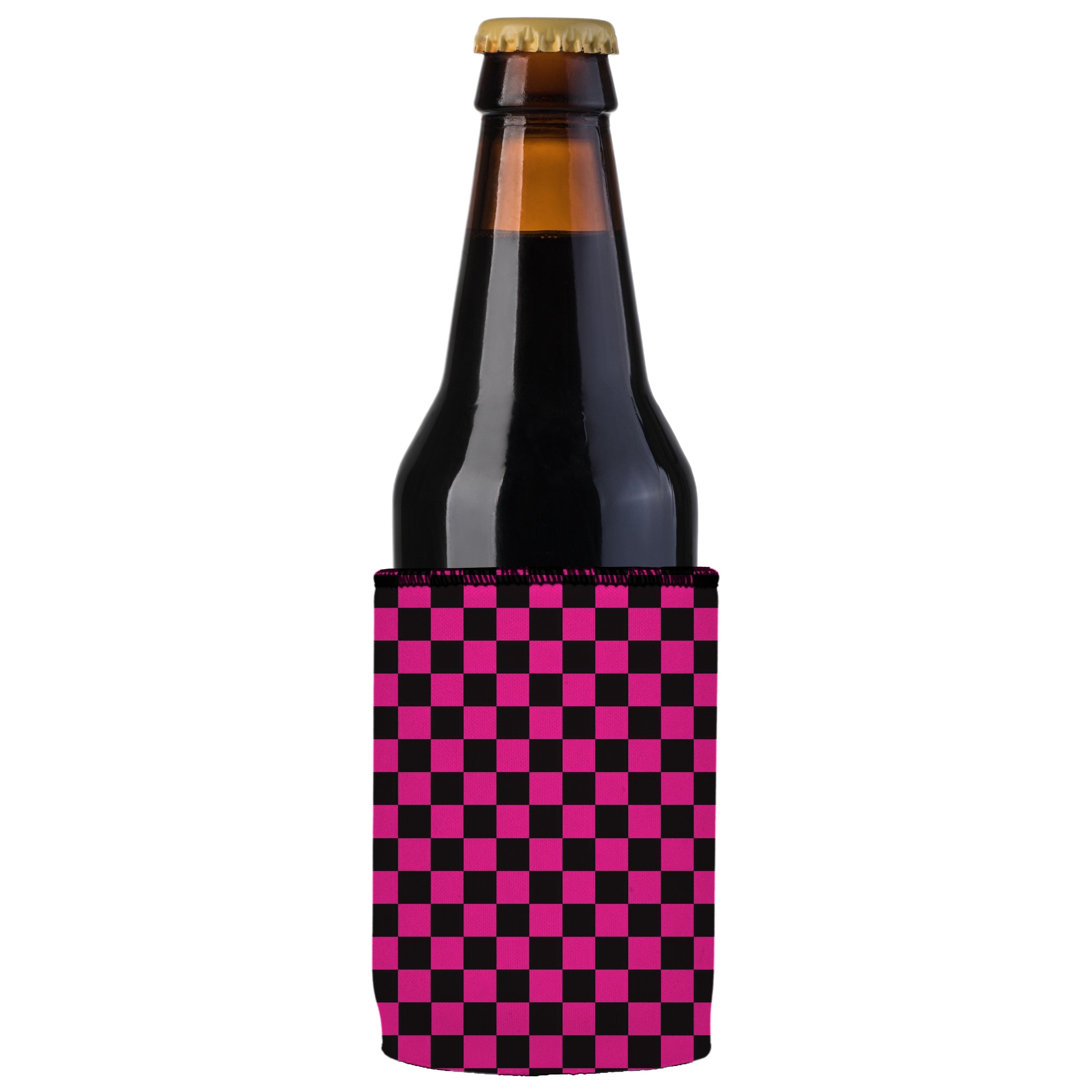 Pink Checkerboard Stubby Cooler 2-Pack - Standard 3
