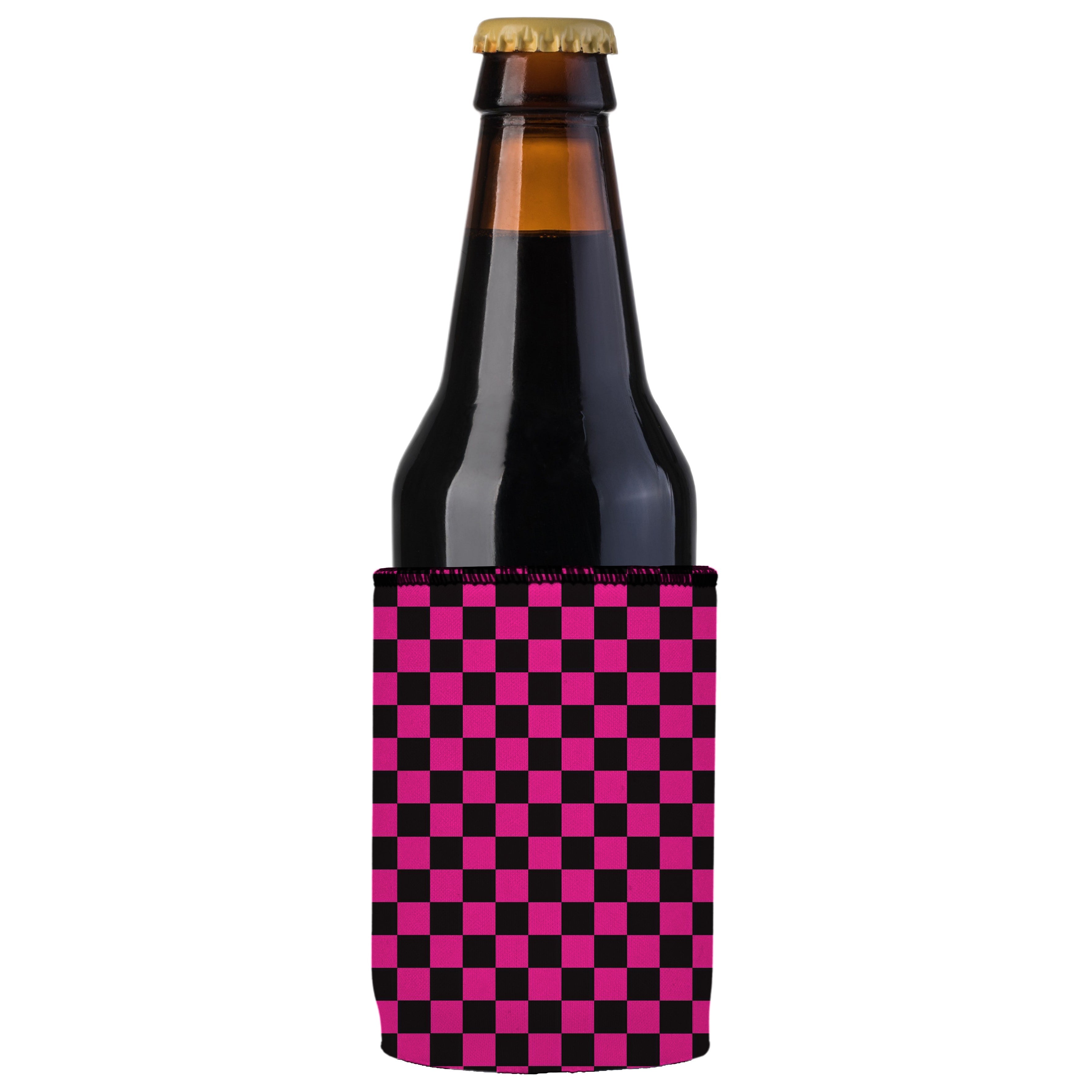 Pink Checkerboard Stubby Cooler - Standard