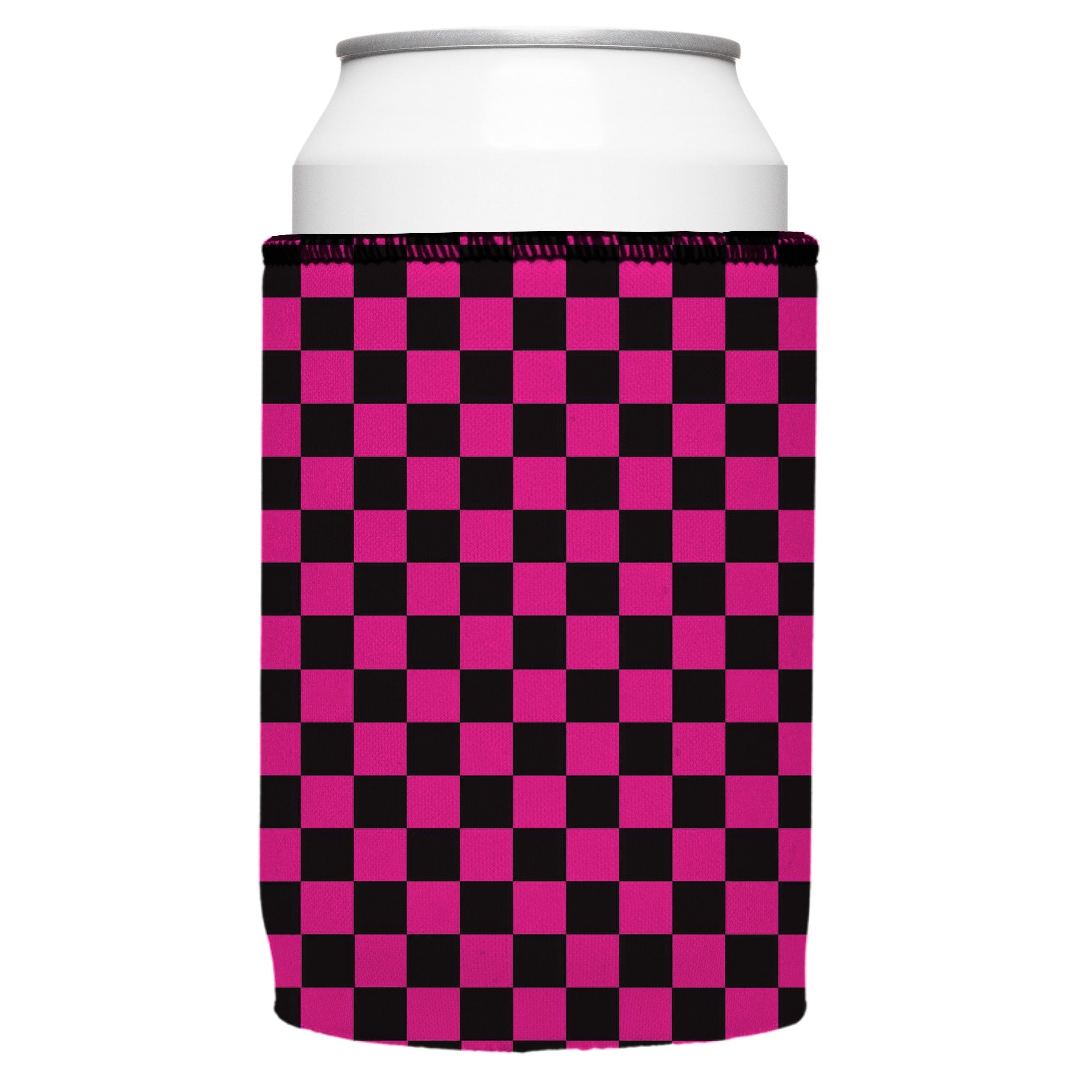 Pink Checkerboard Stubby Cooler - Standard 6