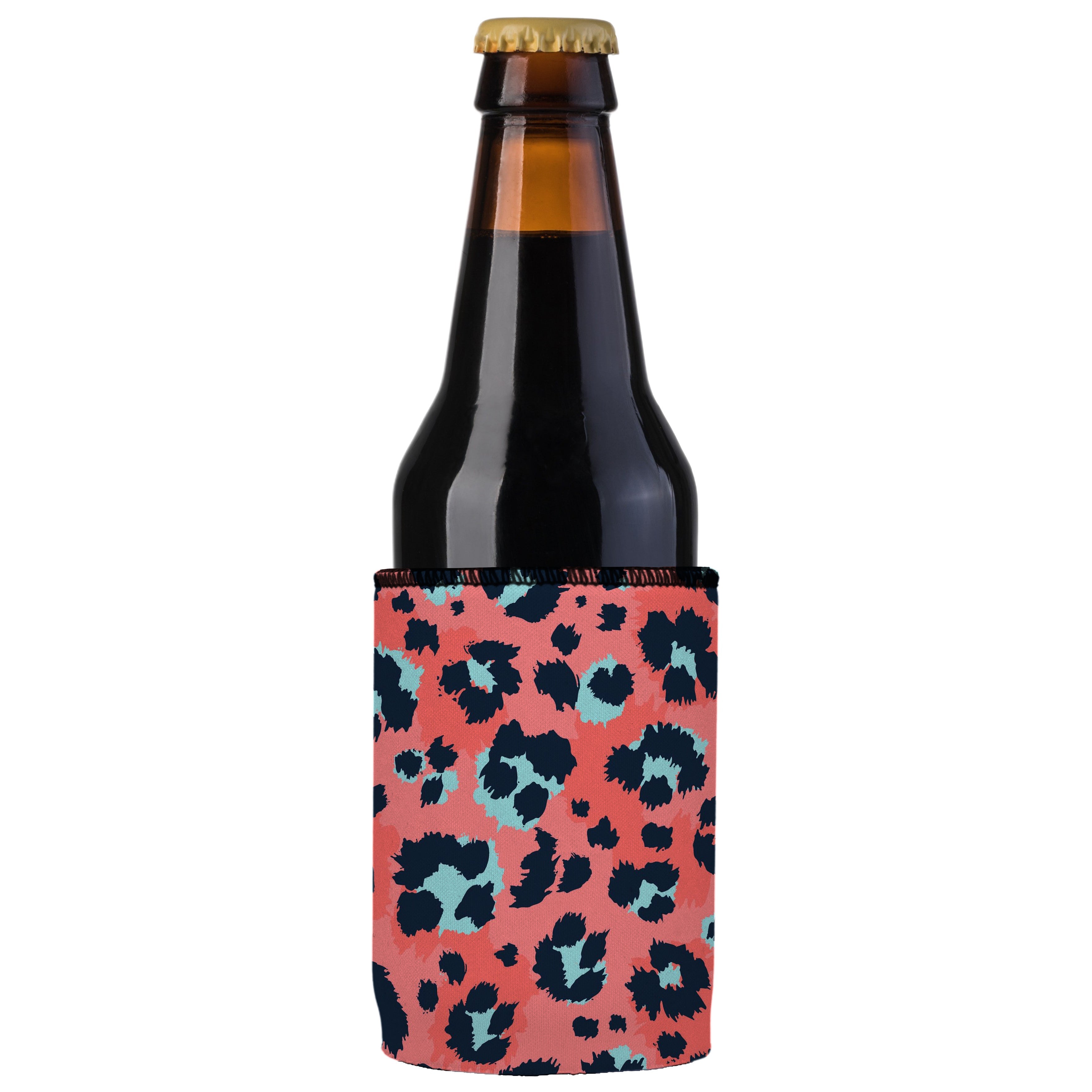 Coral Leopard Print Stubby Cooler - Standard 5