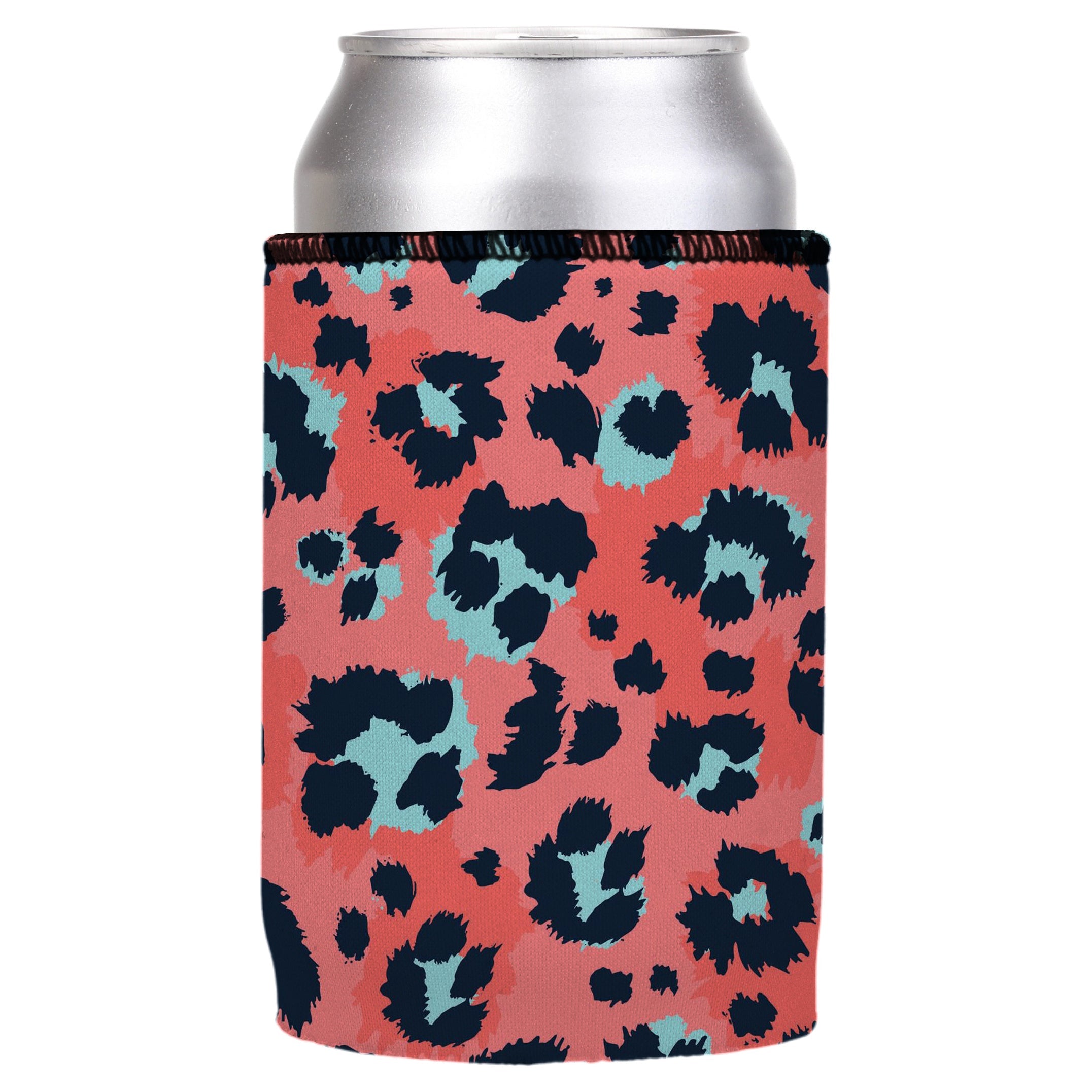Coral Leopard Print Stubby Cooler - Standard 6