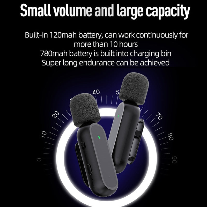 Professional Wireless Lavalier Microphone Set with Portable Charging Box Crystal Clear Audio - 2in1-fast connection