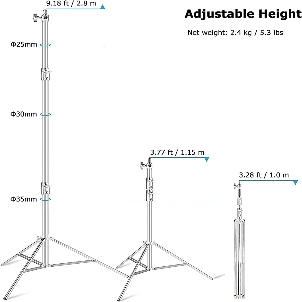 3Pcs 260cm Heavy Duty Stainless Steel Light Stand for Photo and Video 10