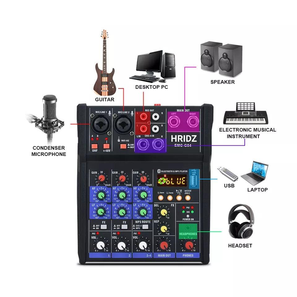 HRIDZ EMC-G04 Audio Mixer with UHF Wireless Microphone for DJ Karaoke PC Record 3